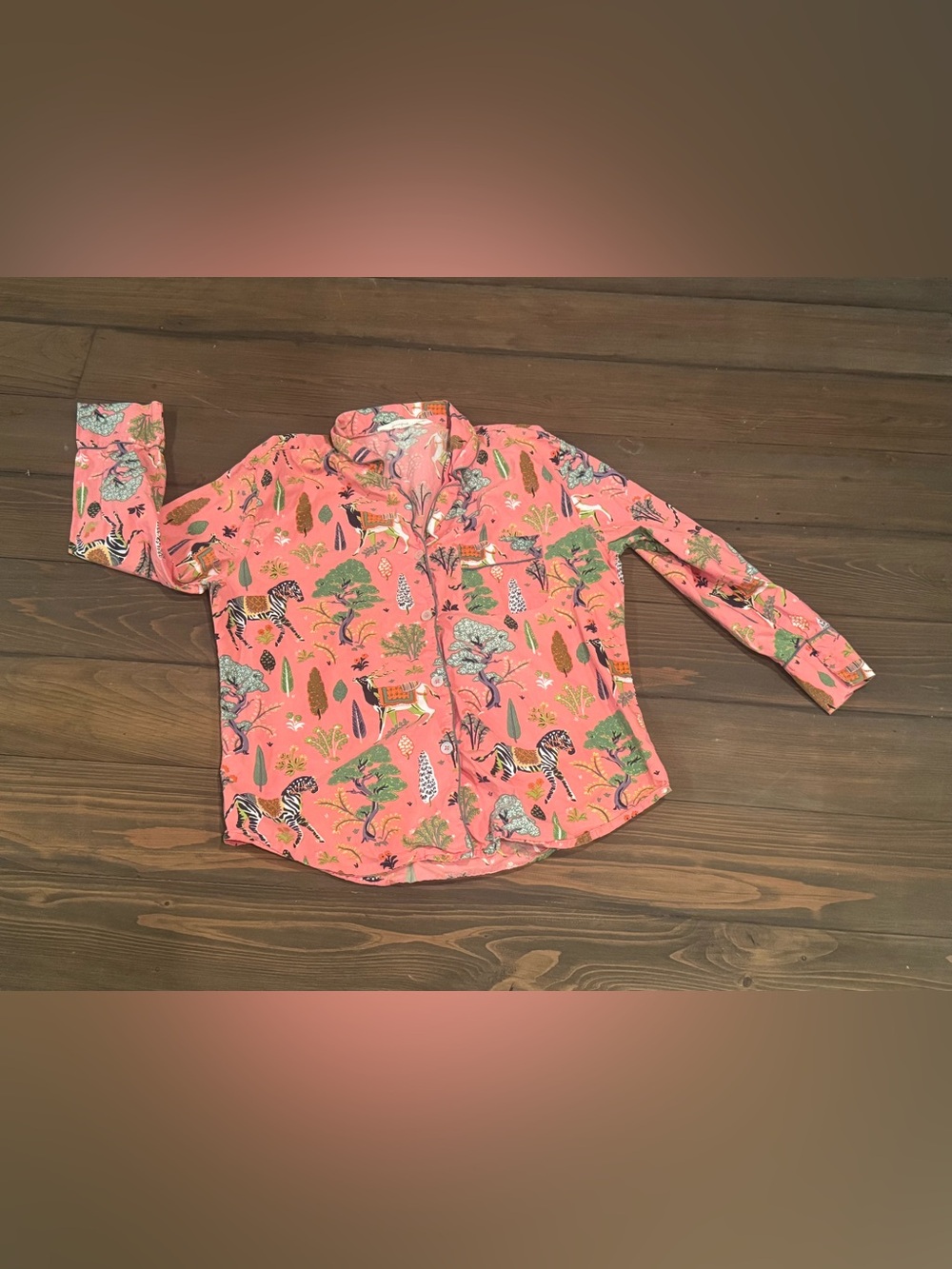 Printfresh Antelope's Forest Pajama Shirt Top Pink Size Small Anthropologie